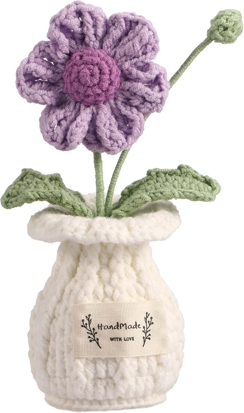 YOOJEE Crochet Flower Pot Thank You Crochet Gifts Coworker Handmade Knitted Daisy Purple Flowers Potted Plant Birthday Wedding Thanksgiving Halloween Fall Home Decoration - Image 1